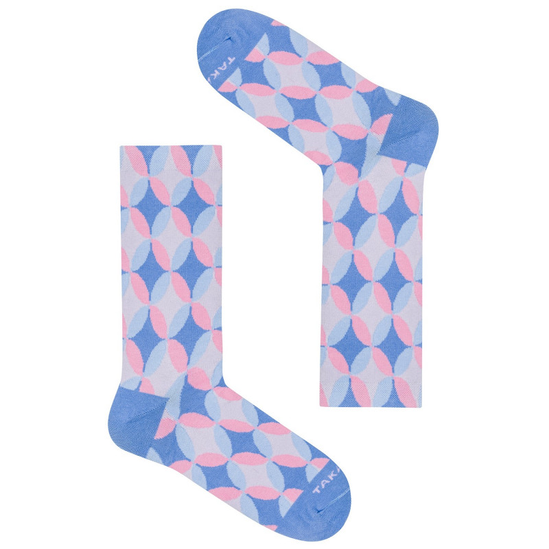 pastelowe różowo-błękitne skarpetki TAKAPARA w geometryczny wzór