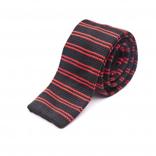 Krawat Knit z dzianiny  w czerwono-granatowe pasy