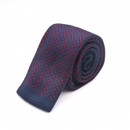 Krawat knit granatowy w bordowy zygzak