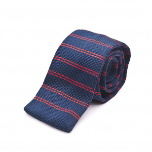 Granatowy Krawat z dzianiny Knit z czerwonymi paseczkami - Alties