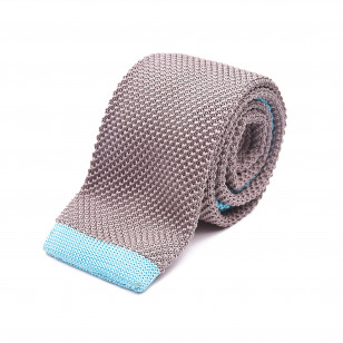 Beżowy krawat z dzianiny Knit z niebieską końcówką - Alties
