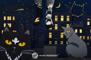 Skarpetki Black Cat z motywami czarno-szarych kotÃ³w i kocura od Many Mornings.