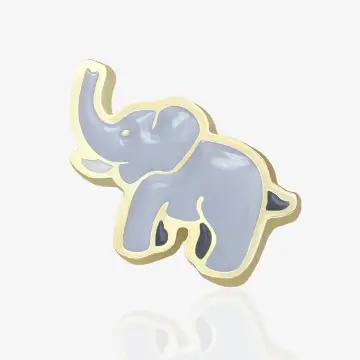 Przypinka w kształcie szarego słonia z podniesioną trąbą