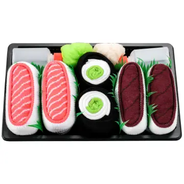 Zestaw trzech par skarpetek-sushi od Rainbow Socks: Nigiri z Tuńczykiem, Maki z Ogórkiem i Nigiri z Łososiem
