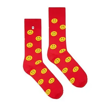 Czerwone skarpetki 4LCK z żółtymi emotikonkami smile